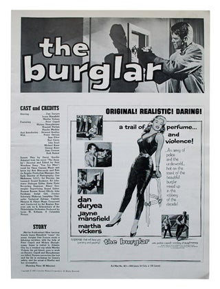 Item #1013 THE BURGLAR - ORIGINAL FILM PRESSBOOK. novel, screenplay, David Goodis, Paul Wendkos,...