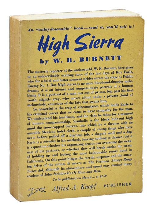 Item #1647 HIGH SIERRA - ADVANCE COPY. W. R. Burnett.
