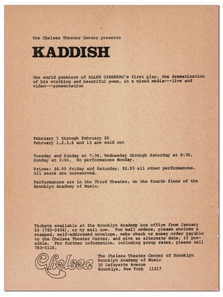 Item #4064 BROADSIDE: THE CHELSEA THEATER CENTER PRESENTS KADDISH, THE WORLD PREMIERE OF ALLEN...