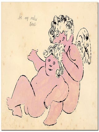 Item #4530 ORIGINAL BLOTTED LINE CHERUB DRAWING - "BE MY VALENTIME" Andy Warhol