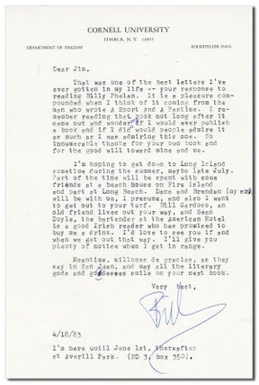 Item #4573 TYPED LETTER, SIGNED, TO JAMES SALTER (APRIL 18, 1983). William Kennedy