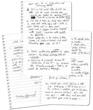 Item #4620 MANUSCRIPT NOTES FOR HER INTERVIEW WITH ORHAN PAMUK AT THE 2006 PEN WORLD VOICES...