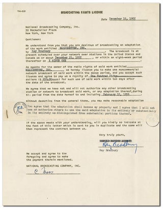 Item #4739 BROADCASTING CONTRACT FOR MARIONETTES, INC. [SIGNED]. Ray Bradbury