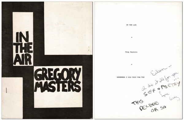 Item #4825 IN THE AIR - INSCRIBED TO EILEEN MYLES. Gregory Masters.