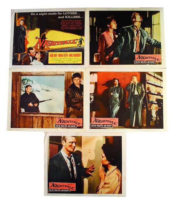 Item #513 SET OF 5 ORIGINAL LOBBY CARDS FROM THE 1957 FILM NOIR "NIGHTFALL" David Goodis, Jacques Tourneur, novel, director.