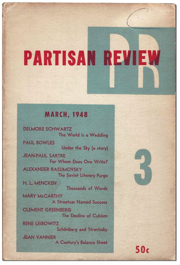 Item #5368 PARTISAN REVIEW - VOL.XV, NO.3 (MARCH, 1948) - SIGNED BY PAUL BOWLES. William Phillips, Philip Rahv, Paul Bowles, H. L. Mencken, Jean-Paul Sartre, contributors.