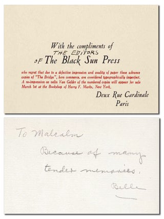 THE BRIDGE: A POEM - REVIEW COPY, INSCRIBED TO MALCOLM COWLEY