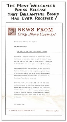 Item #6279 BROADSIDE: THE MOST WELCOMED PRESS RELEASE THAT BALLANTINE BOOKS HAS EVER RECEIVED!...