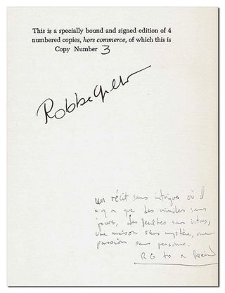 JEALOUSY: A NOVEL - ONE OF 4 HORS COMMERCE COPIES, SIGNED, EXTENSIVELY ANNOTATED BY THE TRANSLATOR