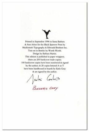 ALIEN CANDOR: SELECTED POEMS 1970-1995 - THE BINDER'S COPY, SIGNED