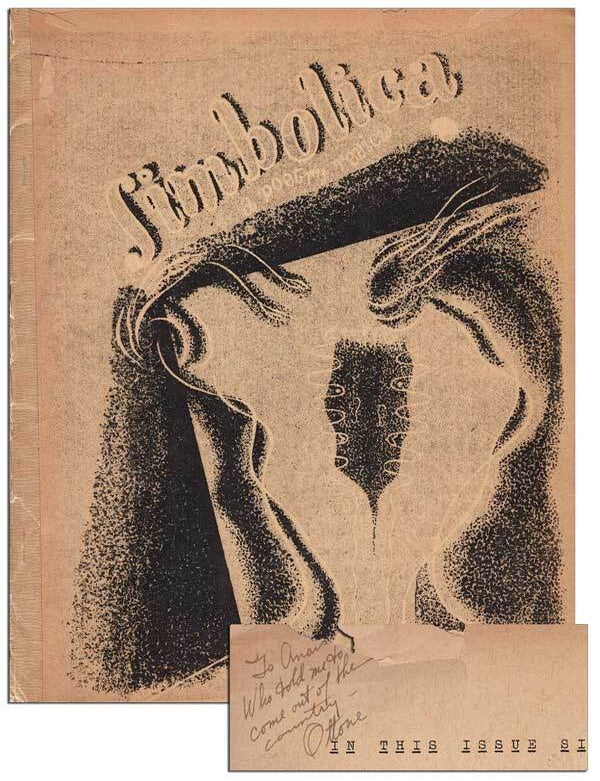 Item #6740 SIMBOLICA: A POETRY REVIEW - NO.21 - INSCRIBED BY OTTONE M. RICCIO TO ANAIS NIN. Ignace M. Ingianni, Charles Bukowski, Judson Crews, Rochelle Owens, contributors.