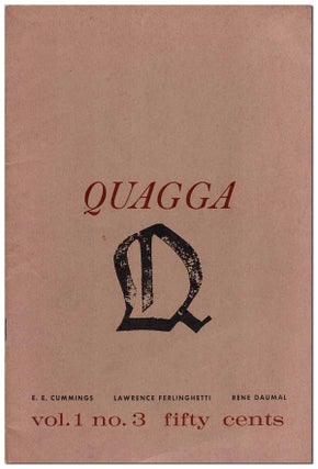 Item #6747 QUAGGA - VOL.1, NO.3 (SEPTEMBER, 1960). Paul Schmidt, Charles Bukowski, e. e....