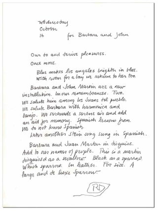 NAMES OF PEOPLE - LENGTHILY INSCRIBED TO JOHN & BARBARA MARTIN, WITH ORIGINAL ARTWORK BY JESS COLLINS