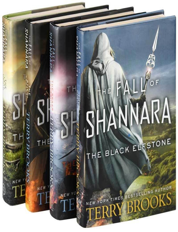 Item #7359 THE FALL OF SHANNARA SERIES: THE BLACK ELFSTONE, THE SKAAR INVASION, THE STIEHL ASSASSIN, THE LAST DRUID - INSCRIBED TO HIS CHILDHOOD BEST FRIEND. Terry Brooks.