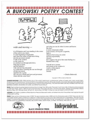 Item #7878 BROADSIDE: A BUKOWSKI POETRY CONTEST. Charles Bukowski