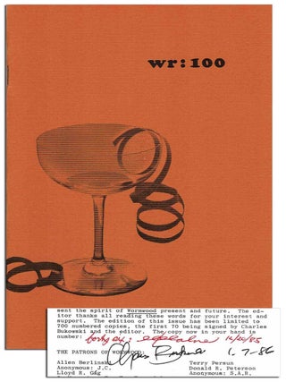 Item #7935 THE WORMWOOD REVIEW - VOL. 100 (VOL.25, NO.4) - SIGNED. Charles Bukowski, Kevin...