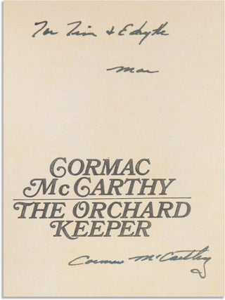 THE ORCHARD KEEPER & OUTER DARK - INSCRIBED TO TIM BURDINE & EDYTHE TARWATER